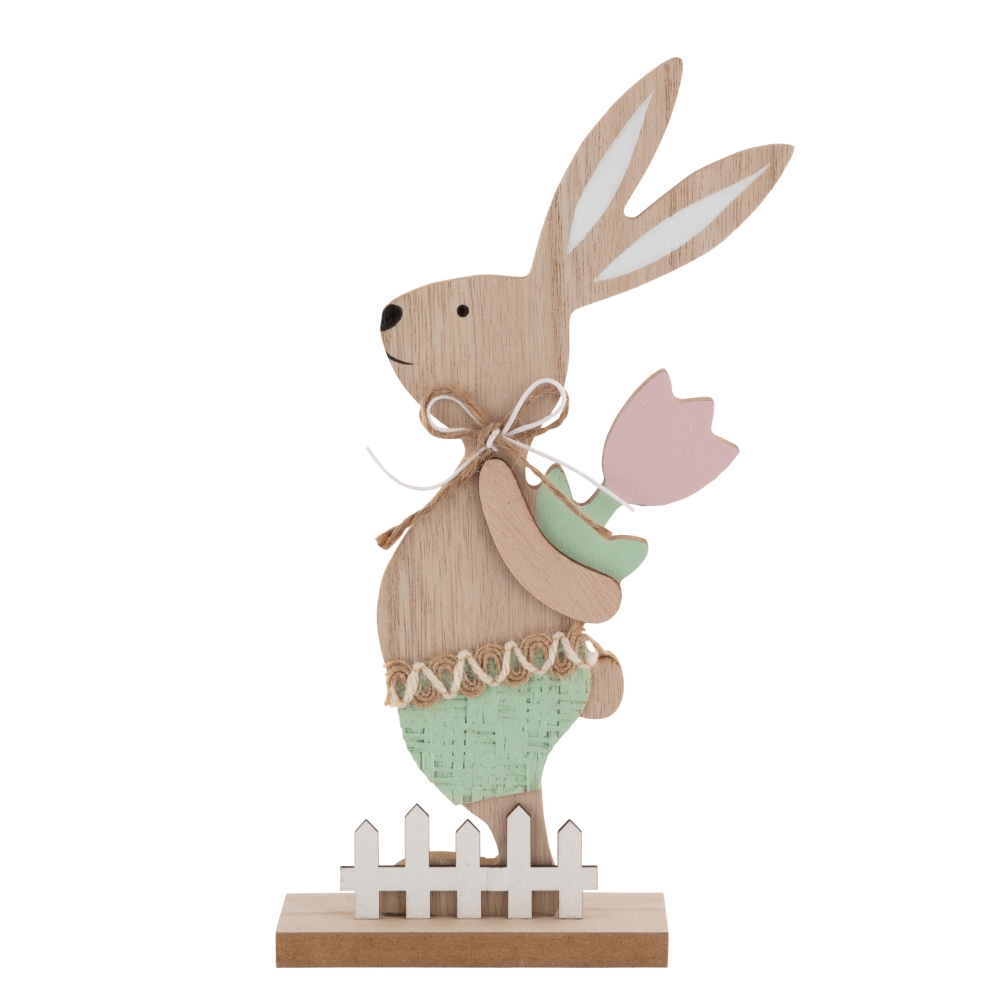 FIGURKA DREWNIANA ZAJĄC Z TULIPANEM 23X10X4 CM