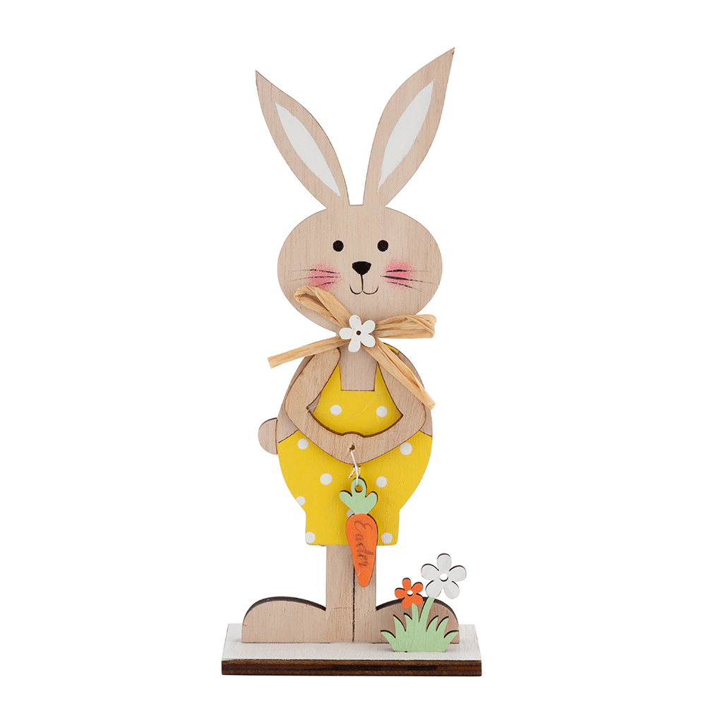 FIGURKA DREWNIANA ZAJĄC W ŻÓŁTYCH SPODENKACH 20,5X8,5X4,5 CM