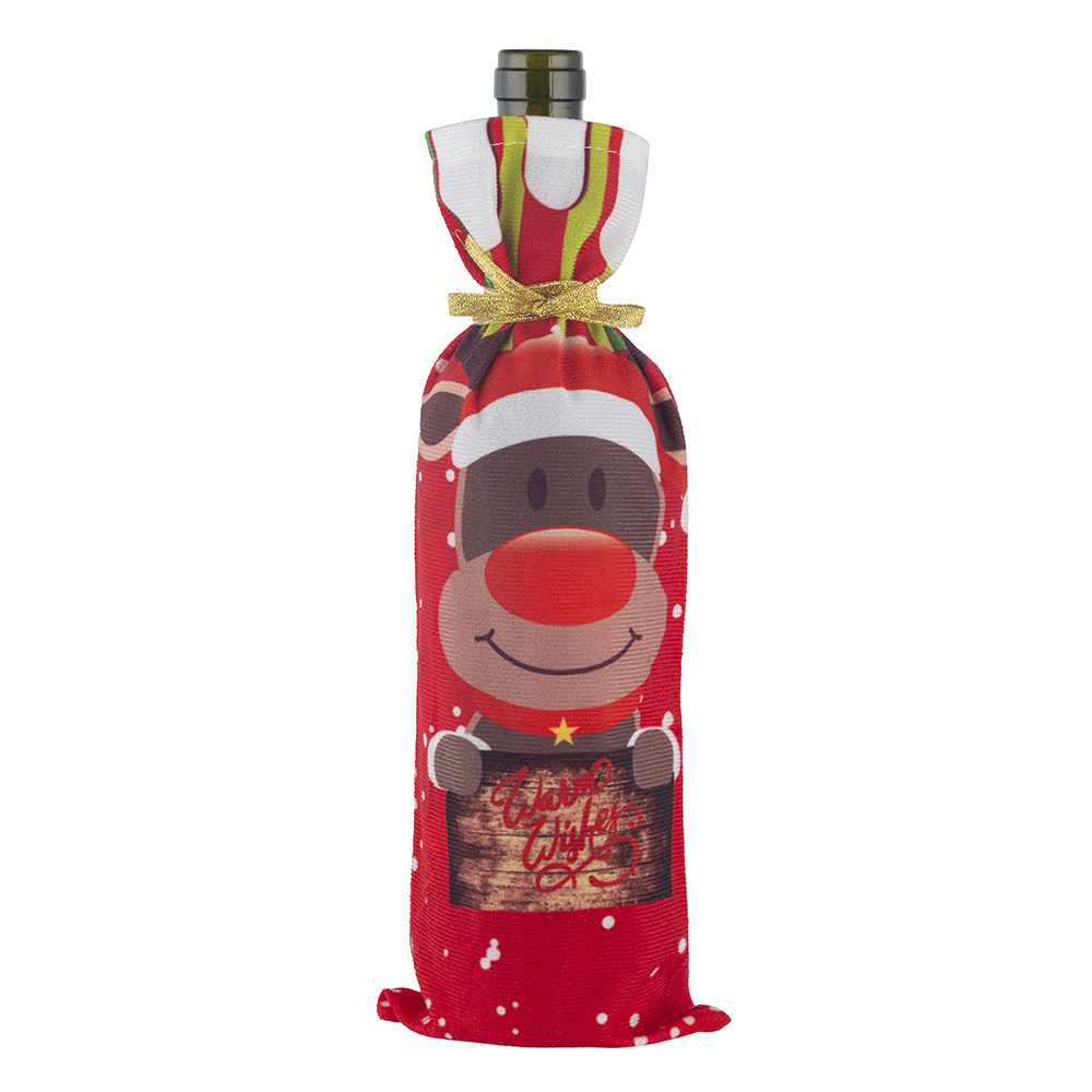 Bottle Christmas decor covers 30x14 cm, dec. reindeer