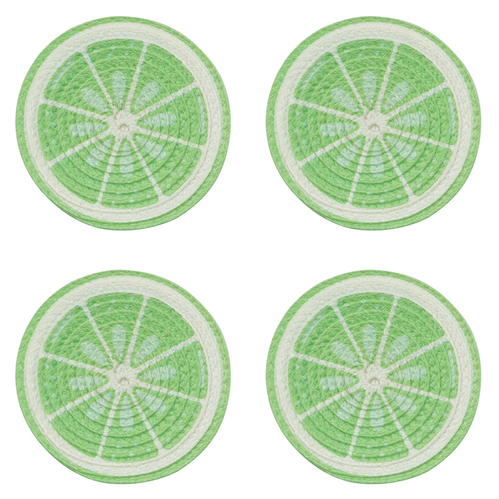 TROPICANA ZESTAW 4 PODKŁADEK SŁOMKOWYCH OKRĄGŁYCH PP ŚR.10 CM DEK. LIMONKA