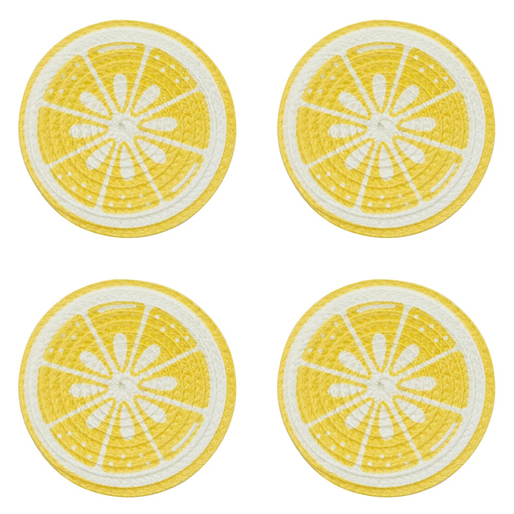 TROPICANA ZESTAW 4 PODKŁADEK SŁOMKOWYCH OKRĄGŁYCH PP ŚR.10 CM DEK. CYTRYNA