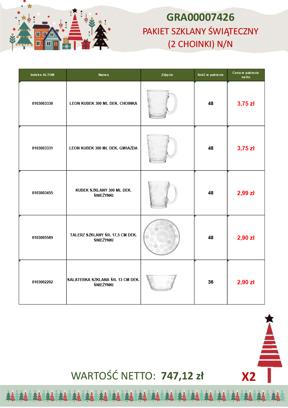 PAKIET SZKLANY ŚWIĄTECZNY (2 CHOINKI) N/N